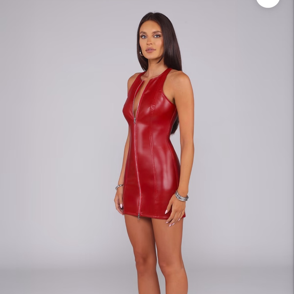 REVICE vixen Red Faux-Leather Zip up dress